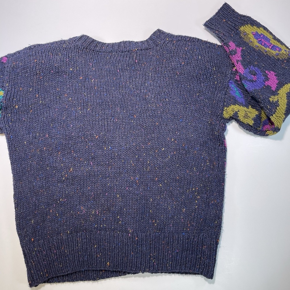 Gallagher Vintage Hand Knit Sweater Cardigan Navy Pink Turquoise Women's Large - Picture 9 of 14